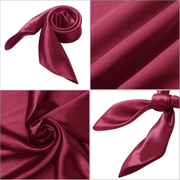 Women's Maroon Silk Feeling Scarf 23.6'' Square Satin Scarf Neck Head Bandana - Picture 4 of 7